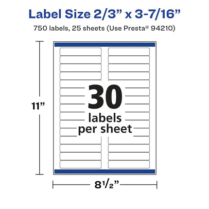 Avery Glossy White Rectangle Labels with Sure Feed, 2/3" x 3-7/16", 750 Glossy White Labels, Permanent Label Adhesive, Laser/Inkjet Printable Labels