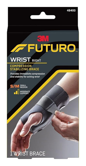 Futuro Energizing Wrist Support, Helps Relieve Symptoms of Carpal Tunnel Syndrome, Right Hand, Small/Medium, Black, Moderate Stabilizing Support