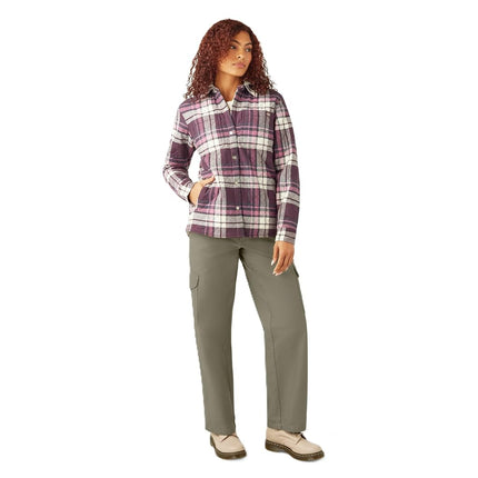 Dickies Womens Flannel Hooded Shirt Jacket, Plum Perfect, M