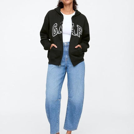 GAP womens Logo Hoodie Hooded Full Zip Sweatshirt, True Black II, XXS