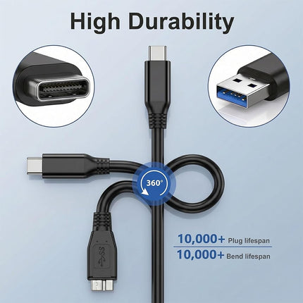 Câble de disque dur externe 2 EN 1 de 48 cm, câble Micro B 3.0 super rapide vers USB C/A, compatible avec WD, Toshiba, My Passport, Samsung, Seagate, MacBook Pro/Air, iPad/tablette, iPhone 15, Samsung Galaxy.