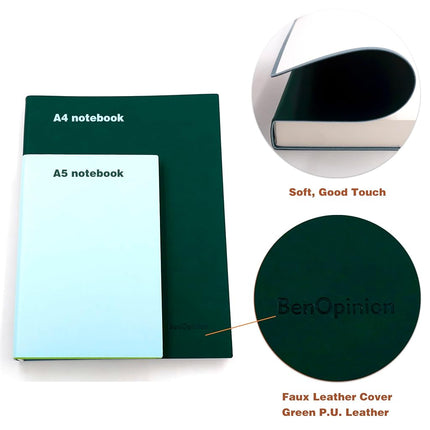 BenOpinion Large Lined Notebook Journal for Writing, Soft Faux Leather Cover, 100GSM Papers, 320 Pages, A4 8.4x11.4 inches Note Book for Work Men Business (Green,Ruled)