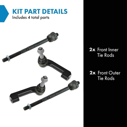 TRQ Inner and Outer Driver and Passenger Side Tie Rod Set 4 Piece