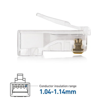 Cable Matters Lot de 100 fiches modulaires Cat 6 RJ45 pour câbles de grand diamètre, plaquées or 50µ, connecteur Cat6 RJ45, connecteur Ethernet, embouts Ethernet, connecteurs Cat6