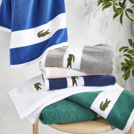 Lacoste Sport Stripe 6-Piece Luxury Cotton Towel Set – Made with 100% Soft Supima Cotton, Absorbent & Quick-Drying, Includes 2 Bath Towels, 2 Hand Towels, 2 Washcloths, Navy