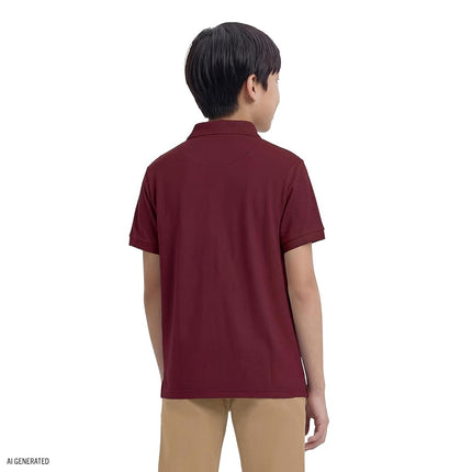 Polo à manches courtes uniforme scolaire garçon Izod, fermeture boutonnée, matière anti-humidité haute performance, bordeaux, 6