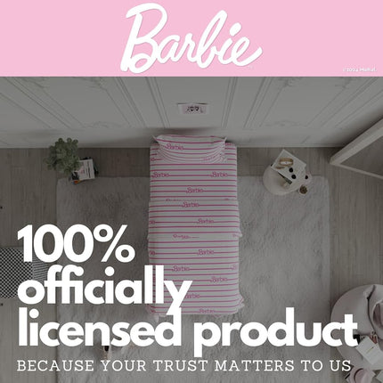 Parure de draps 3 pièces super doux et confortable en microfibre Franco Collectibles Barbie Logo, taille double (produit sous licence officielle)