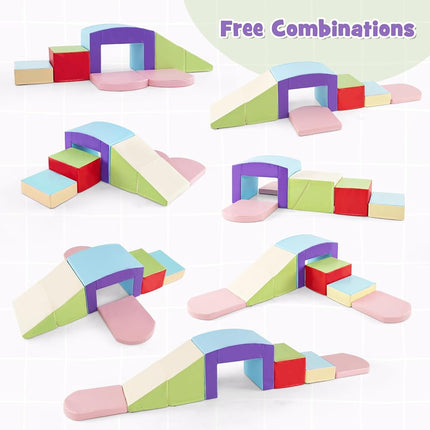OLAKIDS Climbing Toys for Toddlers, 6 Piece Indoor Baby Foam Blocks Soft Play Set with PU Leather, Kids Climb and Crawl Sliding Activity Structure Gym Playground Climber