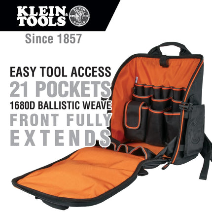 Mochila Klein Tools Tradesman Pro, negra/naranja, 3 piezas, mochila con vaso y llavero