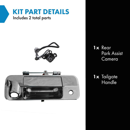 TRQ Chrome Tailgate Handle Reverse Backup Camera Kit Set Compatible with Tundra Pickup Truck