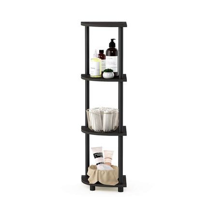 Furinno TURN-N-TUBE Corner Shelf, 4-Tier Corner Bookshelf, Display Storage Shelves with Open Shelves, for Organization and Storage, Living Room, Home Office, Garage, Espresso