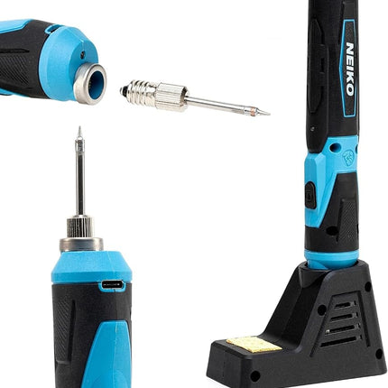 NEIKO 40421A Wireless Soldering Tool, Mini USB Rechargeable Solder Iron Pen, Rapid Heat 356-750°F (180-400°C), Electrical Soldering Set, LED, 4V Lithium-Ion Battery, Cordless Design