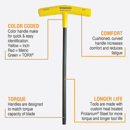 Bondhus, BTX10/S T-Handle BALLDRIVER HEX Set + Stand 3/32"-3/8", 13190