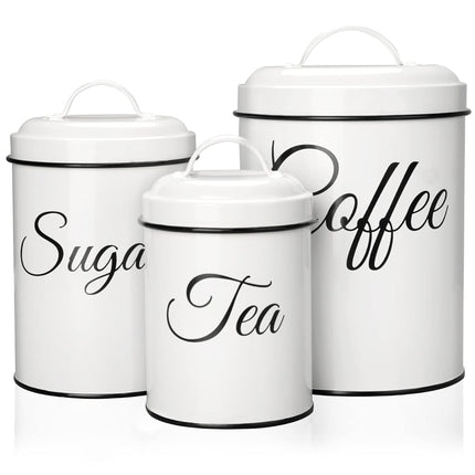 Juego de 3 recipientes de cocina ChicHabitat, recipientes de almacenamiento de alimentos para encimera de cocina, recipientes grandes herméticos para café, azúcar y té con tapas, decoración de cocina rústica blanca