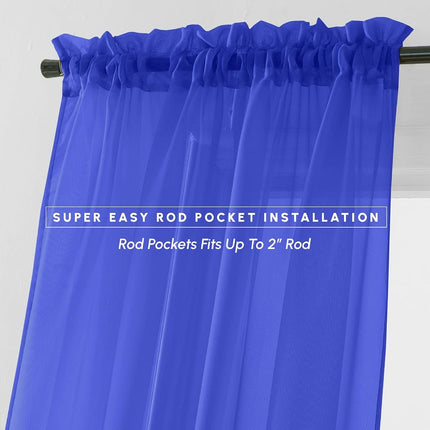 Elegant Comfort® 2-Piece SHEER PANEL with 2inch ROD POCKET - Window Curtains 60-inch width X 84-inch Length - Neon Blue