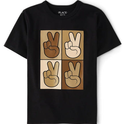 The Children's Place Baby Boys' Short Sleeve Graphic T-Shirt, Peace Hand Signs-Black, XX-Large