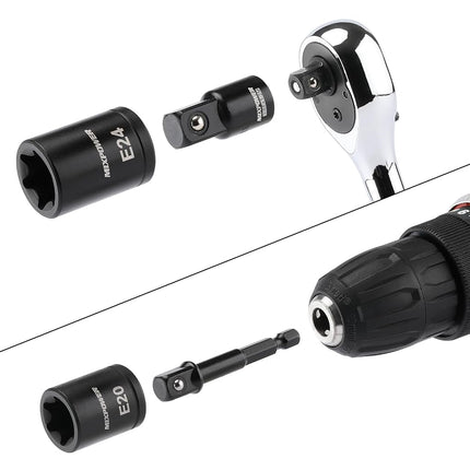 MIXPOWER 32PCS Torx Bit Socket Set, 14 Star Bits (T8-T70)& 13 E-Torx Sockets (E4-E24), CR-V & S2 Alloy Steel