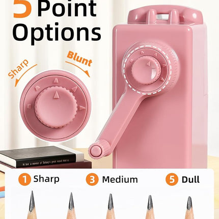 ZMOL Manual Hand Crank Pencil Sharpener - Heavy Duty Desktop Pencil Sharpener for Colored Pencils, Children's Classroom & Professional Use