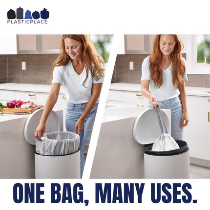 Plasticplace Trash Bags │ Simplehuman Code M Compatible (200 Count) │ White Drawstring Garbage Liners 12 Gallon / 45 Liter │ 21.5" x 30.75"