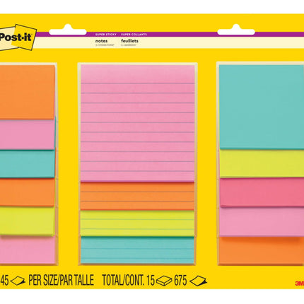 Post-It Super Sticky Notes Assorted Sizes 15/Pkg-M