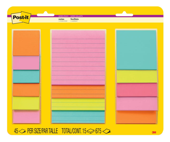 Post-It Super Sticky Notes Assorted Sizes 15/Pkg-M