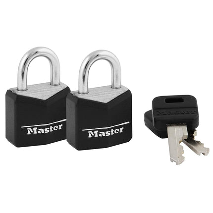 Master Lock 121T Padlock, Covered Aluminum Lock, Black, 2 Count (Pack of 1)