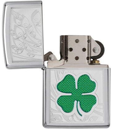 Zippo Adult-Unisex 24699 Lucky Four Leaf Clover High Polish Chrome Lighter