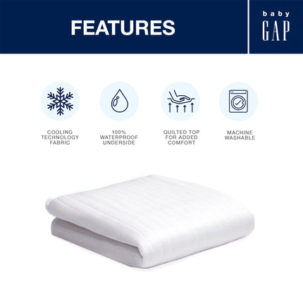Delta Children - Protector de colchón de cuna babyGap para bebés y niños pequeños - Impermeable, refrescante, acolchado suave, elástico y lavable, protector de colchón para bebé en blanco, Quiet Comfort