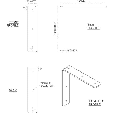 Ekena BKTM02X10X10HASS 2-Inch Width x 10-Inch Depth x 10-Inch Height Hamilton Bracket - Stainless Steel