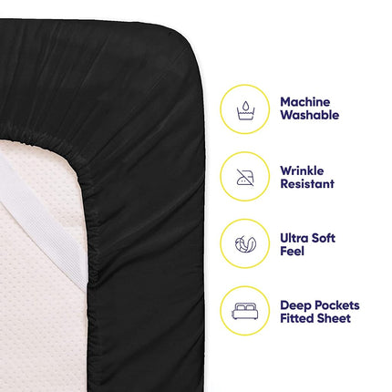 Sweet Home Collection Queen 6 pièces 1500 Supreme Collection Microfibre brossée fine, ensemble de draps à poches profondes - 2 taies d'oreiller supplémentaires, excellent rapport qualité-prix, Noir