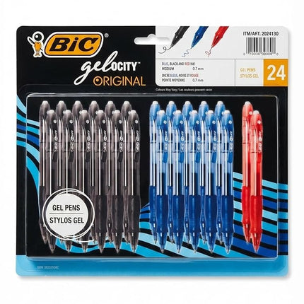 BIC Gel-ocity Black, Blue and Red Gel Pens, 24-pack