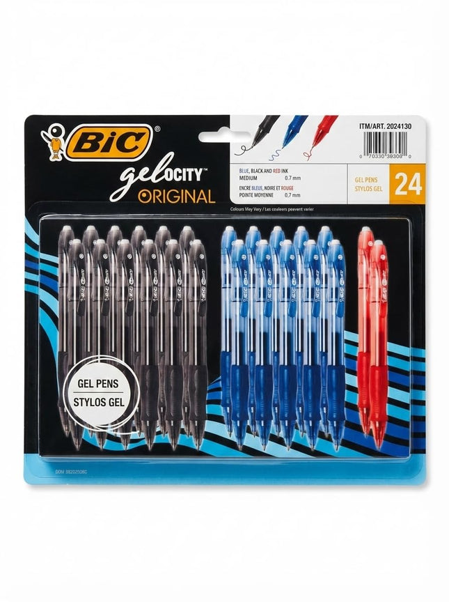 BIC Gel-ocity Black, Blue and Red Gel Pens, 24-pac