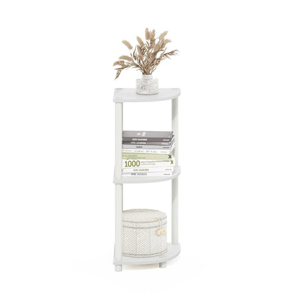 Furinno TURN-N-TUBE Corner Shelf, 3-Tier Corner Bookshelf, Display Storage Shelves with Open Shelves, for Organization and Storage, Living Room, Home Office, Garage, White