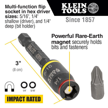 Klein Tools 32308F Impact Driver Set, 10-in-1 Stubby Driver Set, Hex Flip Socket, 7 Bits, 1/4-Inch Deep Bit Holding Feature, 10-Piece