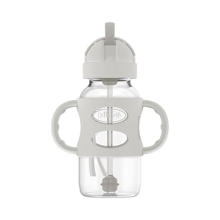 Dr. Brown's Wide-Neck Sippy Straw Bottles with Silicone Handles, Gray and Pink, 270ml, 9 Oz (Pack of 2)
