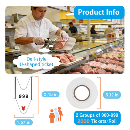 White Take A Number Tickets Queue Tape for K-T Queue System Ticket Dispenser with 5 Roll 3 Digits Paper 2 Groups Number from 000-999