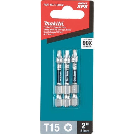 Makita E-00832 Impact XPS T15 Torx 2" Power Bit, 3/pk