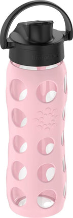 Lifefactory 22-Ounce Glass Water Bottle with Active Flip Cap and Protective Silicone Sleeve, Desert Rose