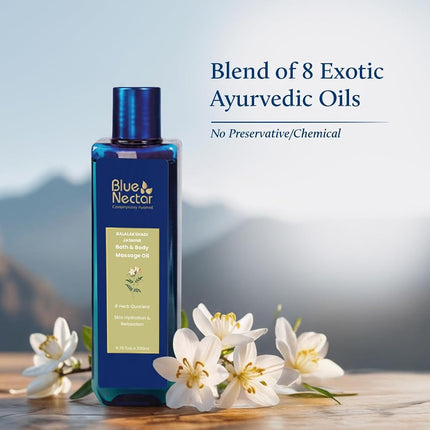 Blue Nectar Body Oil for Women & Men | Bath & Body Massage Oil with Ashwagandha & Natural Jasmine Oil (200 ml)