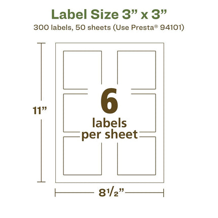 Avery EcoFriendly Etiquetas Cuadradas Recicladas Blancas Mate, 7.6 x 7.6 cm, Impresión hasta el Borde, Etiquetas Blancas Mate, Adhesivo Permanente, Apto para Impresoras Láser/Inyección de Tinta, 300 Unidades en Total