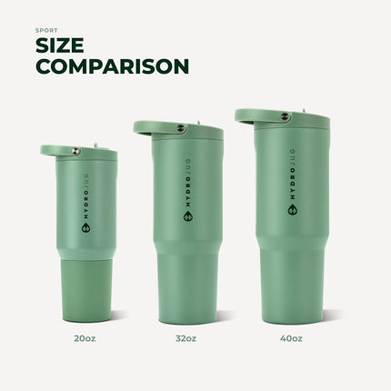 HydroJug Sport - Stainless Steel Tumbler with Straw, Vacuum Insulated, 32oz Leakproof Water Bottle, Ergonomic Design, Reusable, Dishwasher Safe, Rubber Base, Durable for Gym or Outdoors, Sage