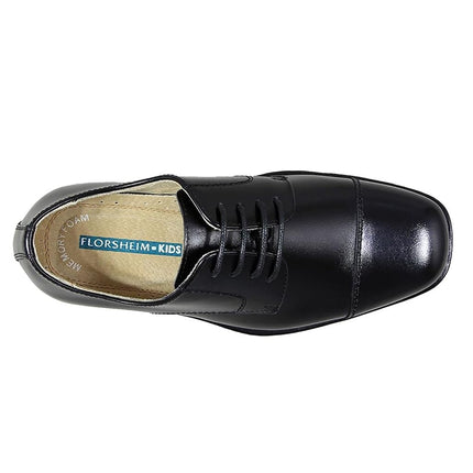 Florsheim Unisex-Child Reveal Cap Toe Ox, Jr. (Toddler/Little Big Kid) Oxford, Black, 1 US Wide Little Kid