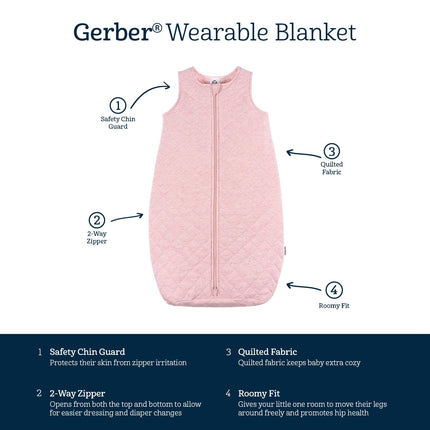 Gerber Unisex Baby Quilted Wearable Blanket, Pink Heather, 0-6 Months