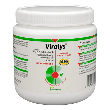 Vetoquinol Viralys Daily L-Lysine Powder for Cats and Kittens, Fish Flavored Lysine Supplement for Cats and Kittens to Support Immune Health, Normal Eye Function and Respiratory Health, 100gm
