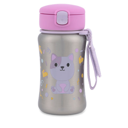 Skip Hop Toddler Sippy Cup with Straw, Holds 12 oz. Stainless Steel Straw Bottle, Besties Squad, Cat