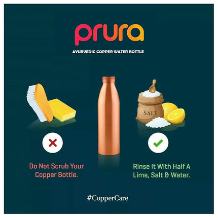 PRURA Copper Water Bottle - Leak Proof Ayurvedic Drinkware Copper Vessel for Sports, Gym, Outdoors, Yoga