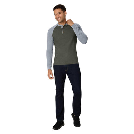 Hanes Men`s Beefy-T Long-Sleeve Colorblock Henley, 3XL, Camouflage Green/Oxford