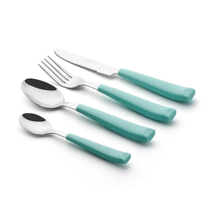 EXZACT 16pcs Cutlery Set Stainless Steel Wide Handles Serves 4 Turquoise