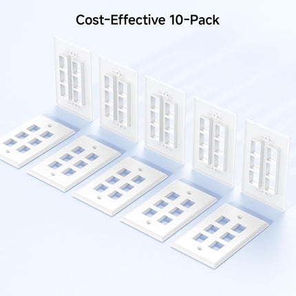 Cable Matters (10-Pack) Low Profile 6-Port Cat5e / Cat6 Keystone Jack Wall Plate in White