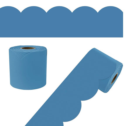 Carson Dellosa 65Ft of Ocean Blue Bulletin Board Borders, 1 Roll of Scalloped Trim for Rolling Whiteboard, Cork and Posterboard, Party, Office Decorations, and Classroom Decor